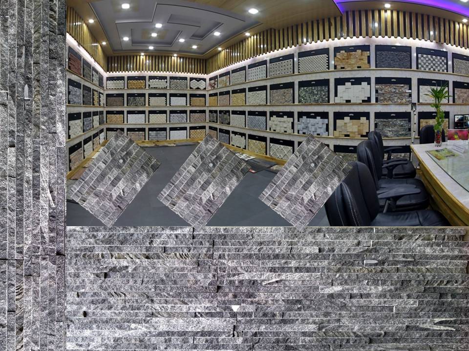 Black Marble Stacked Stone Tiles with split finished